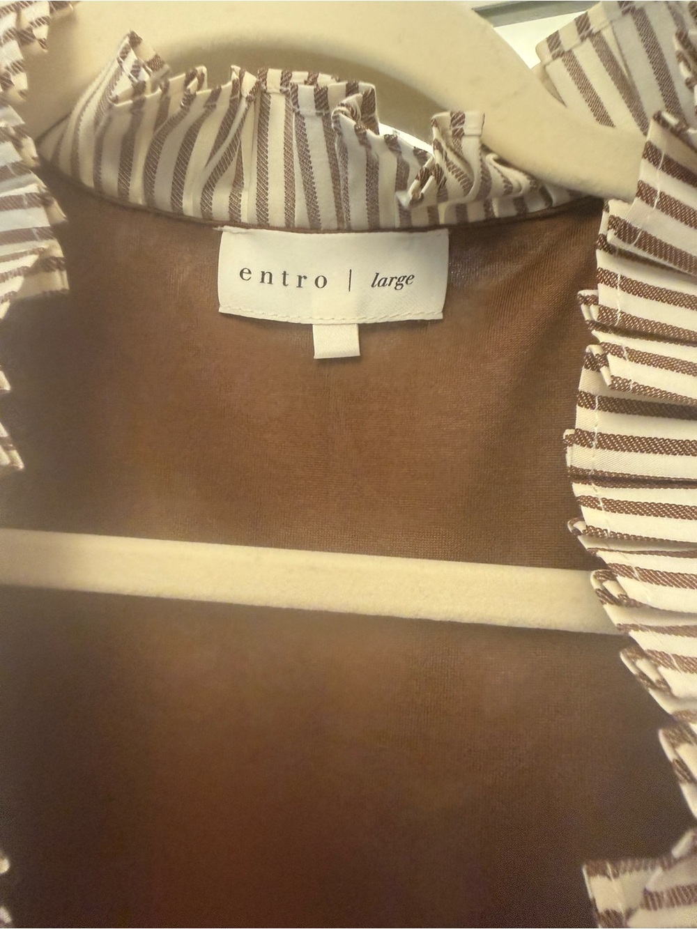 entro Brown Tunic with Blue Floral Print and Striped Trim - Picture 3 of 3
